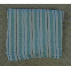 Swaddle Designs Aqua Blue White Gray Stripes Baby Blanket Swaddle Muslin Lovey